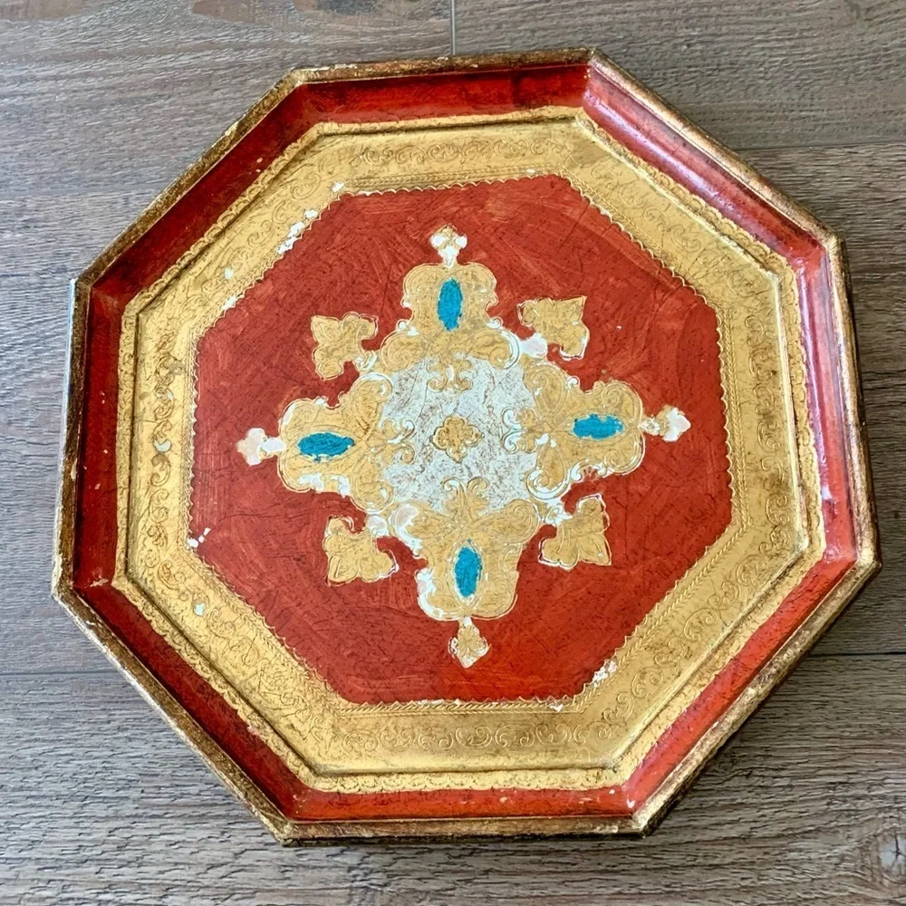 Vintage Ferenze Wooden Hand Painted Tray Italy 13”